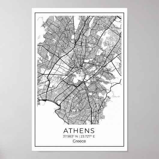 Athene Map - Athnes Black en White Map Poster (Voorkant)