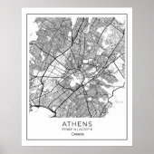 Athene Map - Athnes Black & White Map Poster (Voorkant)