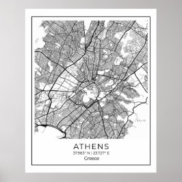Athene Map - Athnes Black & White Map Poster