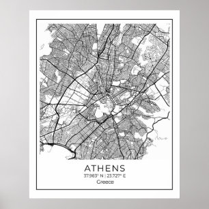 Athene Map - Athnes Black & White Map Poster