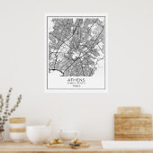 Athene Map - Athnes Black & White Map Poster (Keuken)