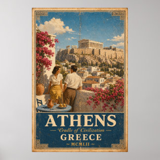 Athene Vintage Reisposter Griekenland Acropolis Mu Poster