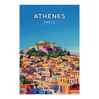 Athenes, Grece, Poster in retro-chic stijl