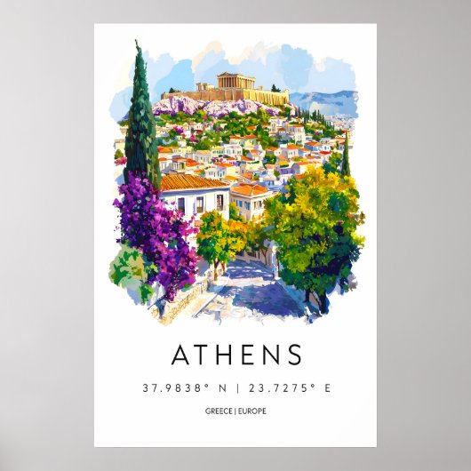 Athens Aquarel Reispark Ski Poster Vintage (Voorkant)