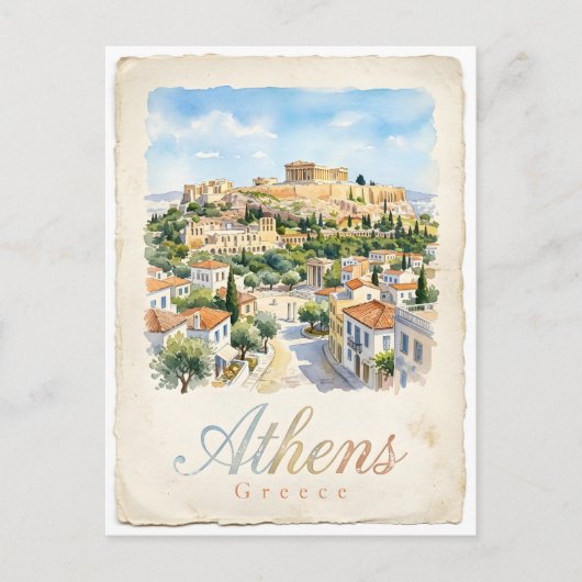 Athens aquarel stad briefkaart (Voorkant)