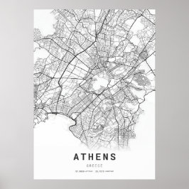 Athens City Cartografie Kaart Poster