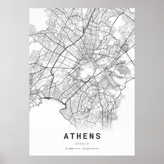 Athens City Cartografie Kaart Poster (Voorkant)
