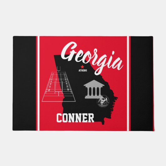 Athens Georgia Zwart en Rood Deurmat (Voorkant)