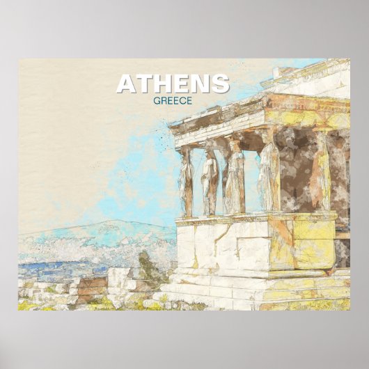 Athens Greece Travel – Vintage View of Ancient Poster (Voorkant)