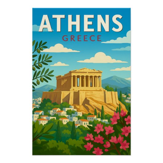 Athens Greece Vintage Travel | Parthenon Acropolis Perfect Poster (Voorkant)