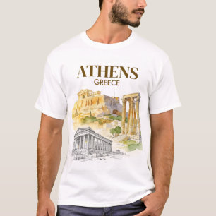 Athens Griekenland Acropolis Aquarel Schets Maatwe T-shirt