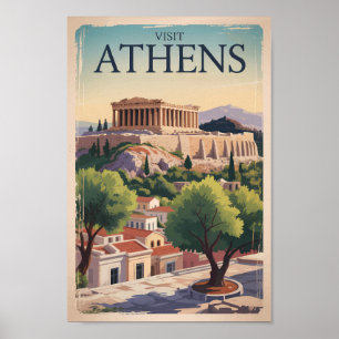 Athens Griekenland Illustratie Reizen Art Vintage Poster