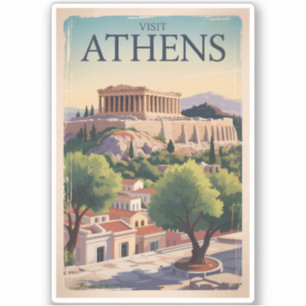Athens Griekenland Illustratie Reizen Art Vintage Sticker