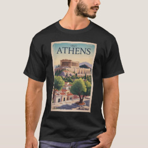 Athens Griekenland Illustratie Reizen Art Vintage T-shirt
