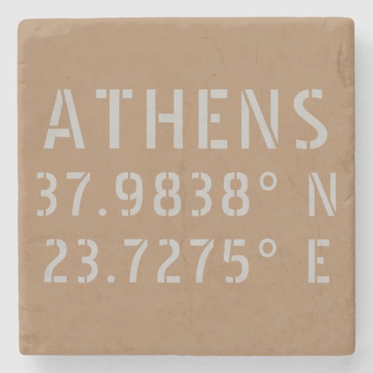 Athens Griekenland Latitude Longitude Stenen Onderzetter (Voorkant)