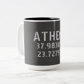 Athens Griekenland Latitude Longitude Tweekleurige Koffiemok (Voorkant links)