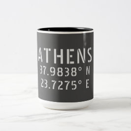Athens Griekenland Latitude Longitude Tweekleurige Koffiemok