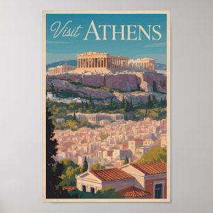 Athens Griekenland Parthenon Travel Art Vintage Poster