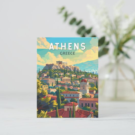Athens Griekenland Travel Art Vintage Briefkaart (Staand voorkant)