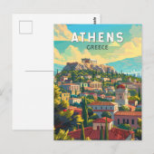 Athens Griekenland Travel Art Vintage Briefkaart (Voorkant / Achterkant)