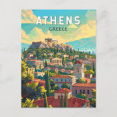 Athens Griekenland Travel Art Vintage Briefkaart (Voorkant)