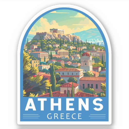 Athens Griekenland Travel Art Vintage Sticker (Voorkant)
