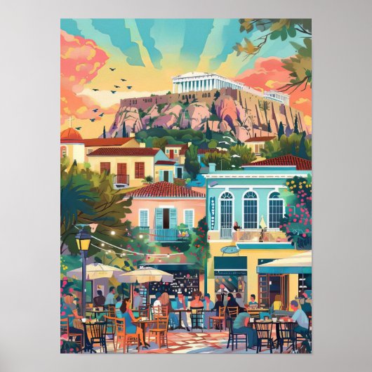Athens Print Athens Illustration Greece Travel Pos (Voorkant)