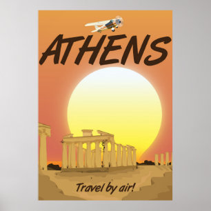 Athens "Reizen per vliegtuig" Gouden Zonsondergang Poster