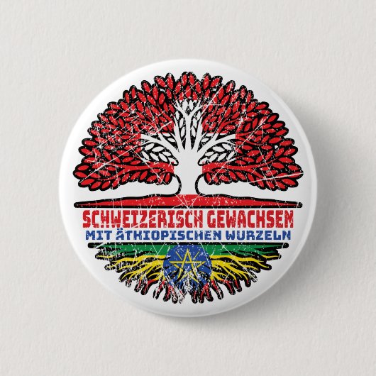 Äthiopien Äthiopisch Schweizer Schweiz Baum Wurzel Ronde Button 5,7 Cm (Voorkant)