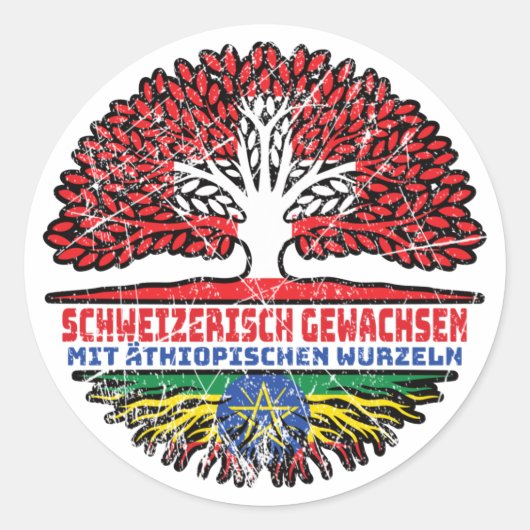 Äthiopien Äthiopisch Schweizer Schweiz Baum Wurzel Ronde Sticker (Voorkant)