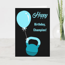 Athlete Kettlebell Balloon Happy Birthday Champion Kaart