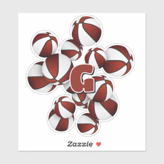 athlete monogram on maroon white basketballs sticker (Vel)