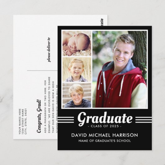 Athletic Black & White multi-foto-Afstuderen Briefkaart (Voorkant / Achterkant)