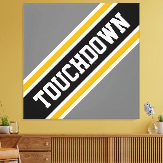 Athletic Bold Zwart Grijs Geel TOUCHDOWN Stripes Canvas Afdruk (Insitu (Woonkamer))