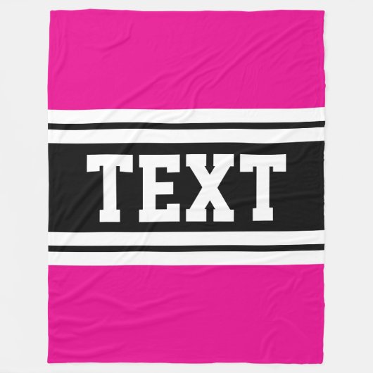 Athletic Bright Pink Black White Racing Stripes Fleece Deken (Voorkant)