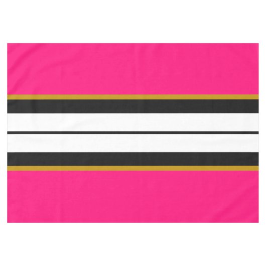 Athletic Bright Pink Black White Racing Stripes Tafelkleed (Voorkant (Horizontaal))