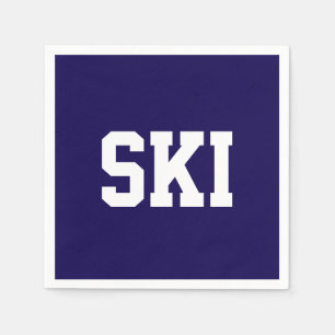 Athletic Collegiate Witte SKI-tekst op Navyblauw Servet