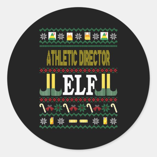 Athletic Director Elf Funny Christmas Gift Ronde Sticker (Voorkant)