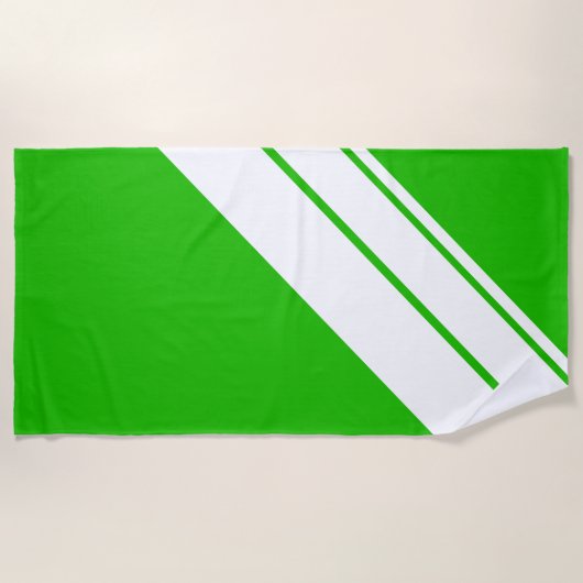 Athletic Fun Tropical Green White Racing Stripes Strandlaken (Voorkant)