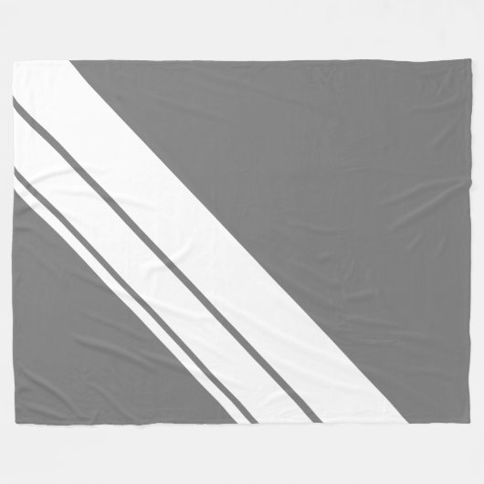 Athletic Grey Wide Diagonal White Racing Stripes Fleece Deken (Voorkant (Horizontaal))