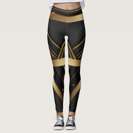 Athletic Modern Geometrisch Zwart en Goud Leggings (Voorkant)