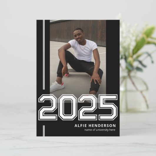 Athletic Photo Graduation Party Zwart Kaart (Staand voorkant)