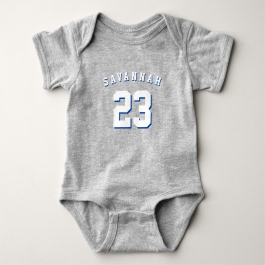 Athletic sport blue white custom name number schat romper (Voorkant)