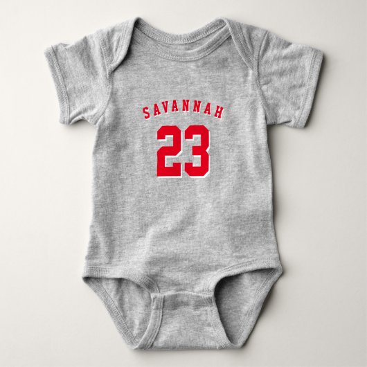 Athletic sport red douanenaam number modern schatt romper (Voorkant)