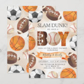 Athletic Sports Balls Boy Baby shower Invitation Kaart (Voorkant / Achterkant)