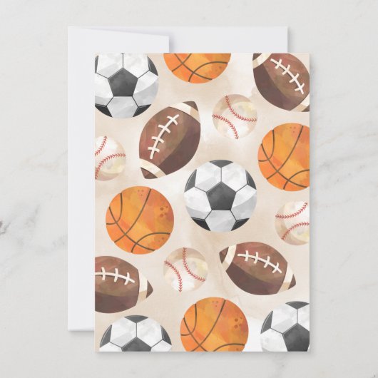 Athletic Sports Balls Boy Baby shower Invitation Kaart (Achterkant)