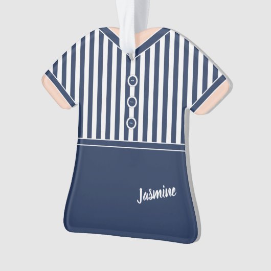 Athletic Tennis Outfit Navy Blue & White Stripes Ornament (voorkant)