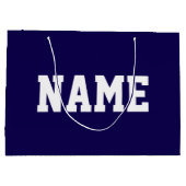 Athletic White YOUR NAME Text On Deep Navy Blue Groot Cadeauzakje (Achterkant)