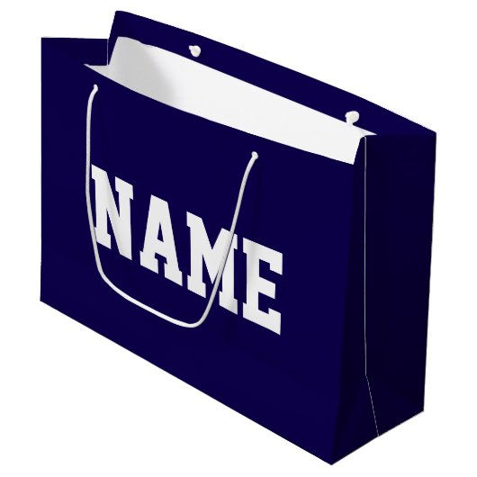 Athletic White YOUR NAME Text On Deep Navy Blue Groot Cadeauzakje (Voorkant Gekanteld)