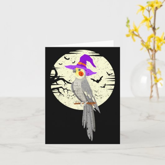 Atiel Bird Witch Hat Funny Halloween Animal Lover  Kaart (Gele Bloem)
